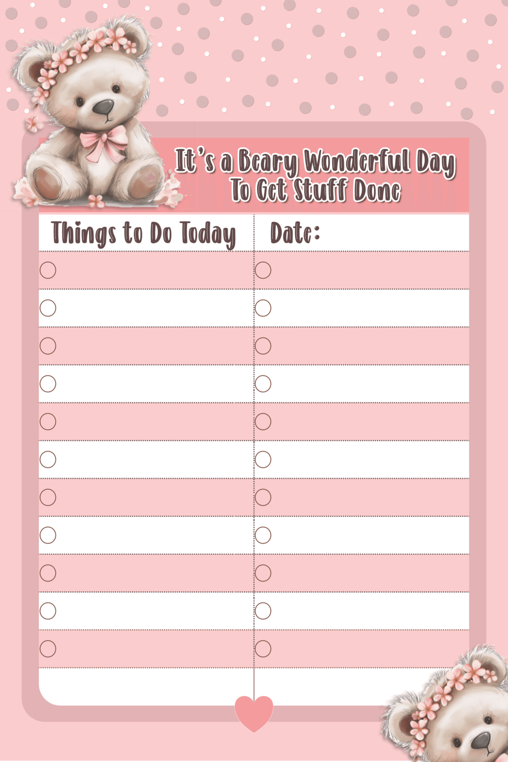 It's a Beary Wonderful Day 6x9 ToDo List